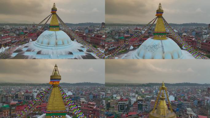 布达佛塔，佛眼尼泊尔，无人机显示加德满都联合国教科文组织遗产4K景观