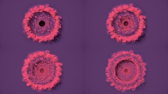 迷人的数字背景与令人难以置信的烟熏冲击波模式与粉紫色梯度。数字无缝循环动画。3d渲染4K