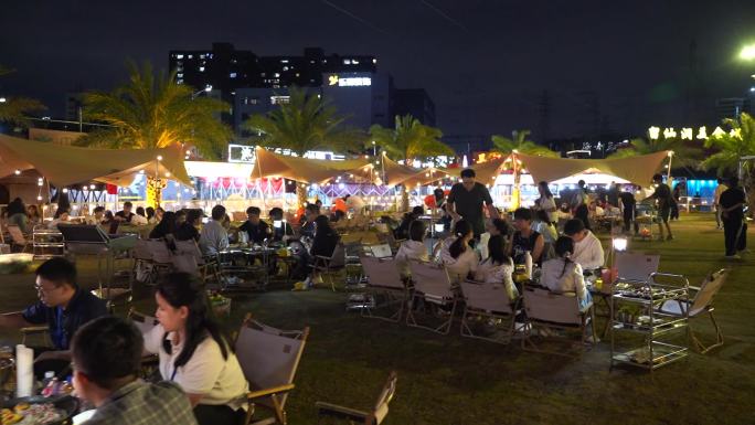 营地 篝火晚会 露营 夜晚 烤肉 大学生