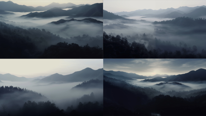 水墨山水山峦叠嶂云雾缭绕墨水丹青自然森林