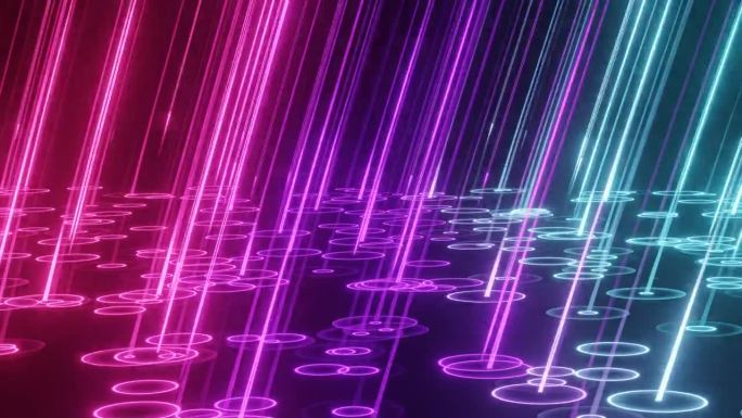 数字霓虹雨，粉红紫色蓝色赛博朋克流行的颜色，背景技术人工智能聊天机器人和高科技