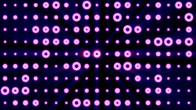 抽象背景明亮的紫色发光灯泡从圆圈和点的能量魔术迪斯科墙