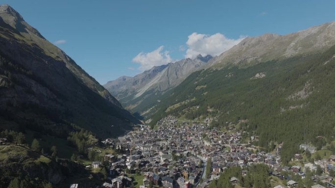 瑞士瓦莱州，瑞士阿尔卑斯山的采尔马特鸟瞰图。
