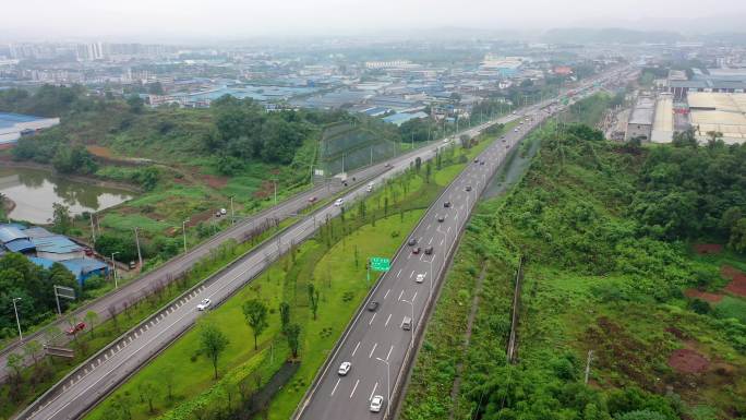 航拍重庆九龙坡区白市驿快速路公路网建设