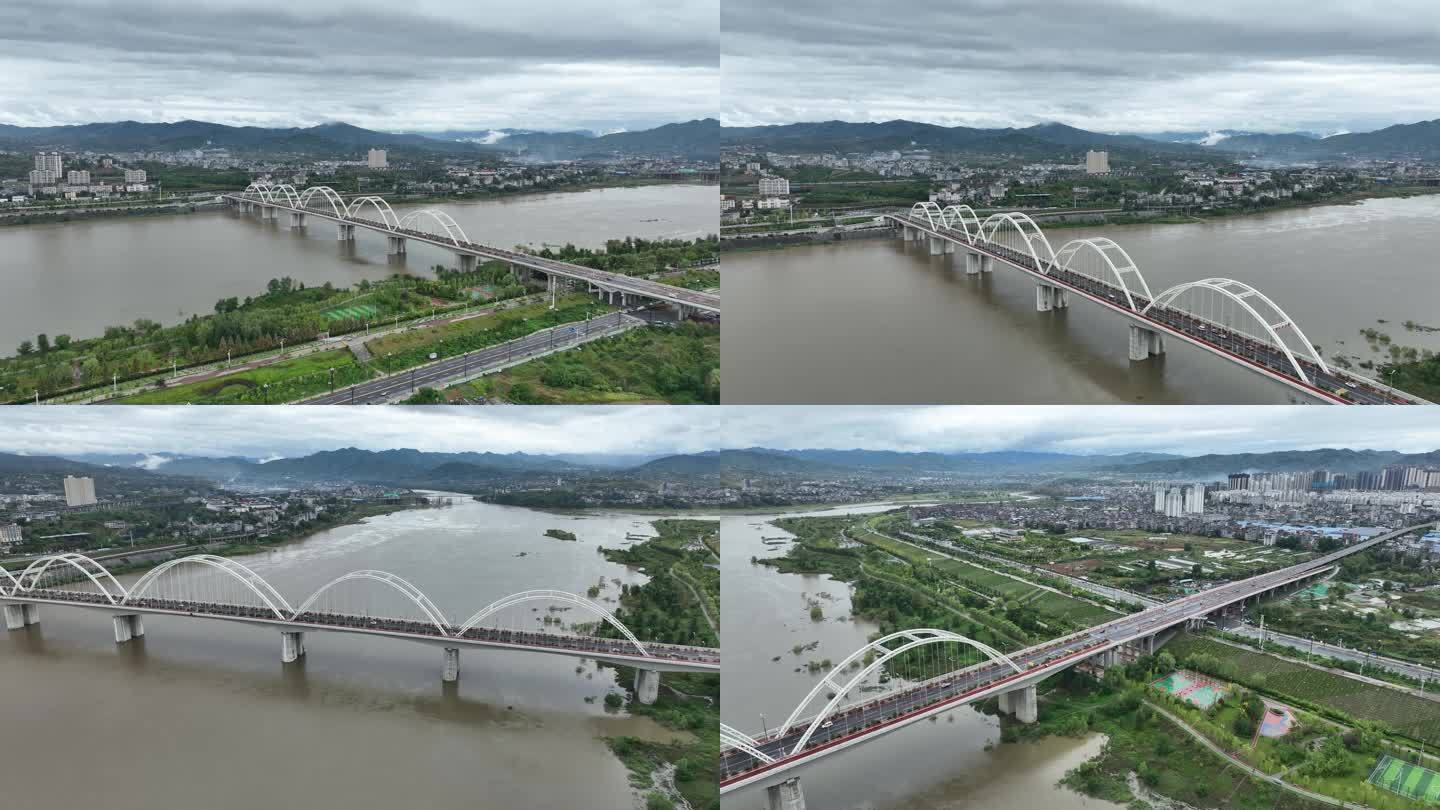 安康汉滨区东坝汉江大桥4K航拍
