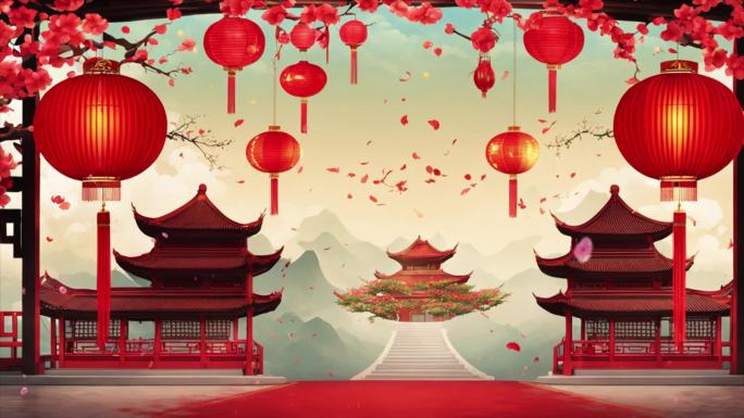 红色中国风舞台背景
