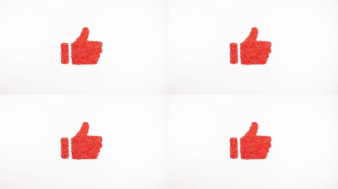 像符号一样，手指向上孤立的红色动画文本作为白色中性背景的定格技术