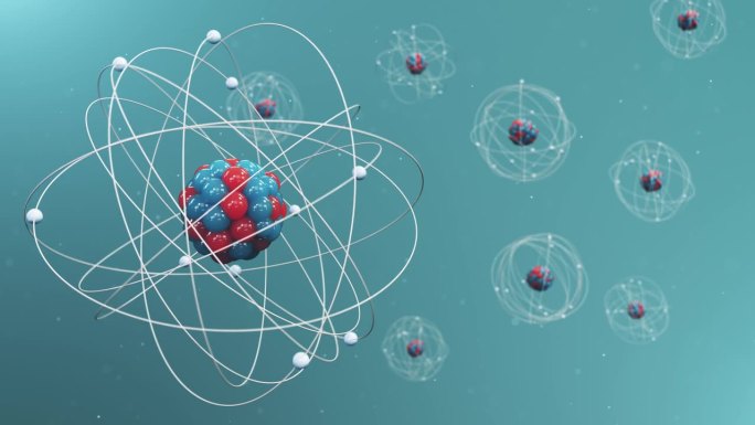 原子结构。原子是构成化学元素的物质的最小层次。核反应。物理学的概念，科学。中子和质子，原子核。可循环
