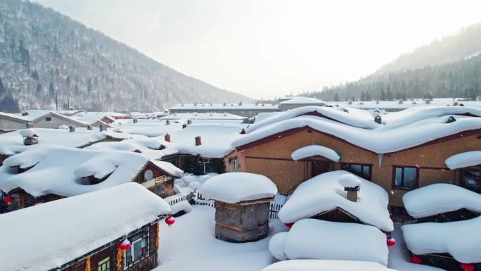 中国黑龙江雪乡风景区航拍风光