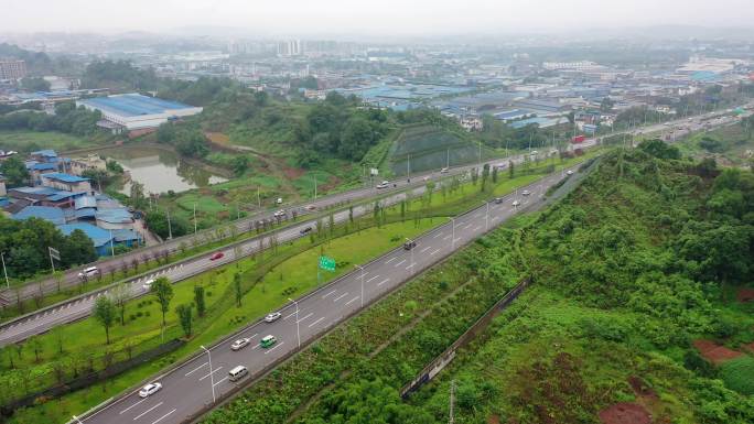 航拍重庆九龙坡区白市驿快速路公路网建设