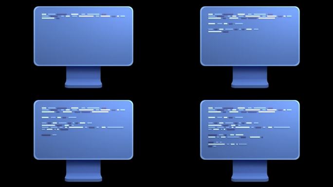 计算机编程或开发软件动画。平面显示器的3d渲染。编写3d渲染。3d电脑显示器。透明背景与alpha通