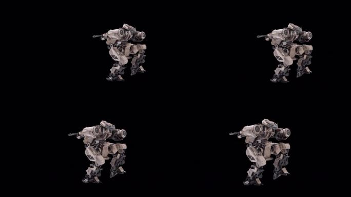 机器人的3D模型，战士未来机器渲染动画，操纵骨骼结构，左后侧左视图，叠加阿尔法哑光通道，科幻概念。