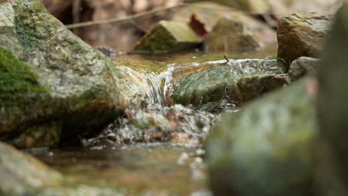 清澈甘甜湍急矿泉水潺潺流水