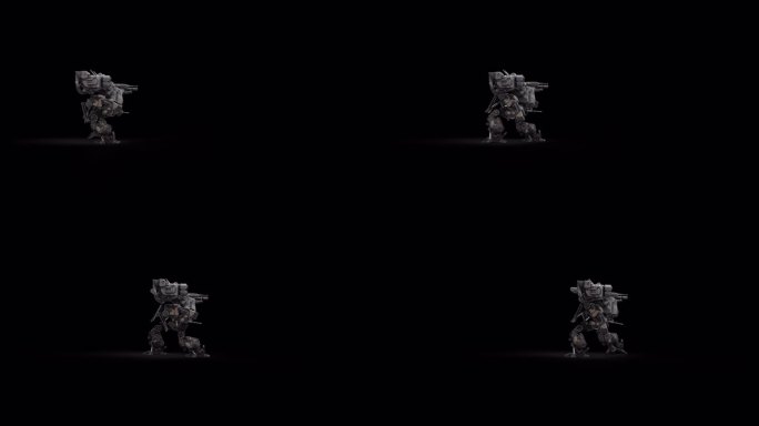 3D模型的机器人，战士的未来机器渲染动画，操纵骨骼结构，行走侧右视图，覆盖与阿尔法哑光通道选项，科幻