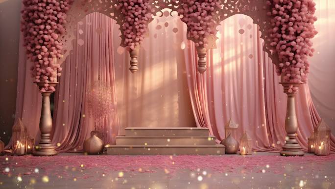 4k粉红色花朵拱门婚礼背景