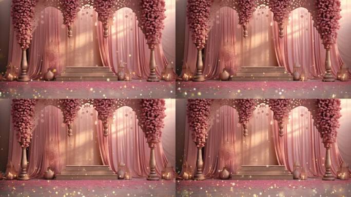 4k粉红色花朵拱门婚礼背景