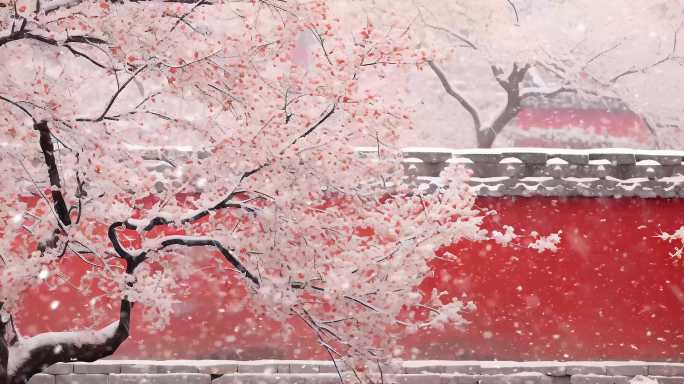 中国红  紫禁城宫墙雪景