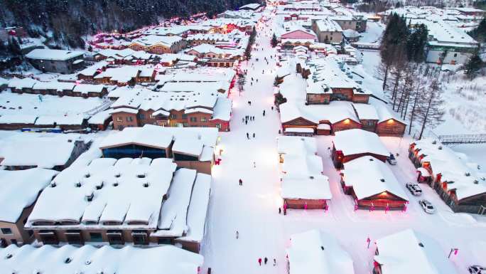 中国黑龙江雪乡夜景航拍