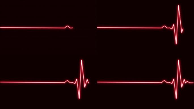 闪烁的霓虹红色心跳脉搏线速率图。心电图显示心跳线。心电图，心脏脉搏。医学实验室概念