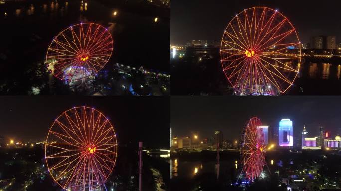 海口万绿园夜景 夜景航拍  万绿园摩天轮