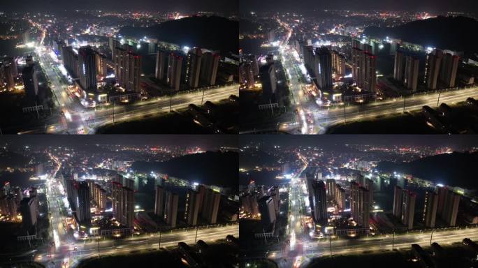 台州温岭松门现代大厦夜景航拍