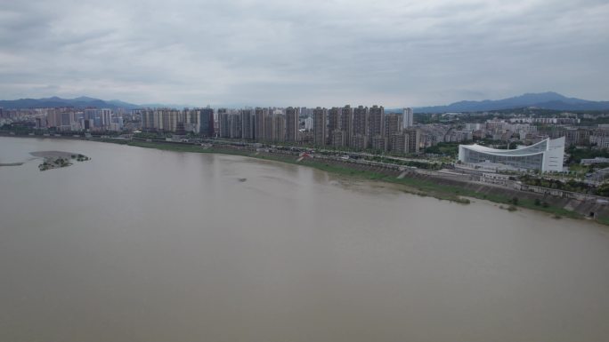 安康汉江江北高楼小区街景4K航拍