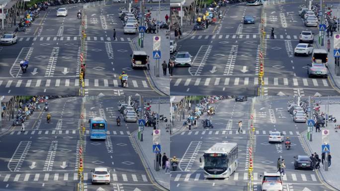 冬日冷空气车流人流人行道忙碌上班