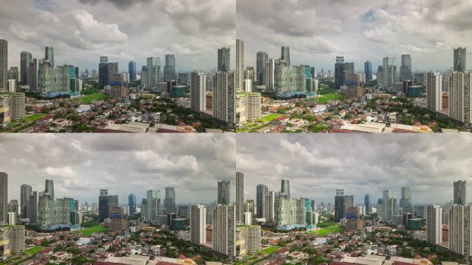 下雨的天空雅加达市中心屋顶全景4k延时拍摄印度尼西亚