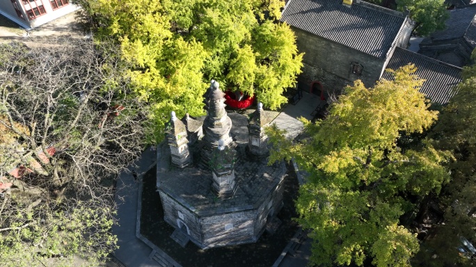 航拍襄阳古隆中风景区广德寺多宝佛塔风光