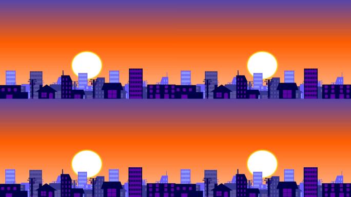 [侧摇]晚上地震袭击城市的动画视频