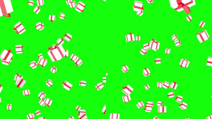 从顶部掉落的礼盒，3DCG渲染，圣诞节，绿色背景色度键