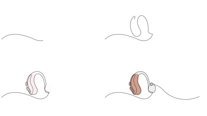 助听器的自绘制动画，连续一条线绘制。助听器单线图。
