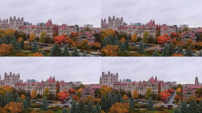 秋季芝加哥大学的航拍电影镜头