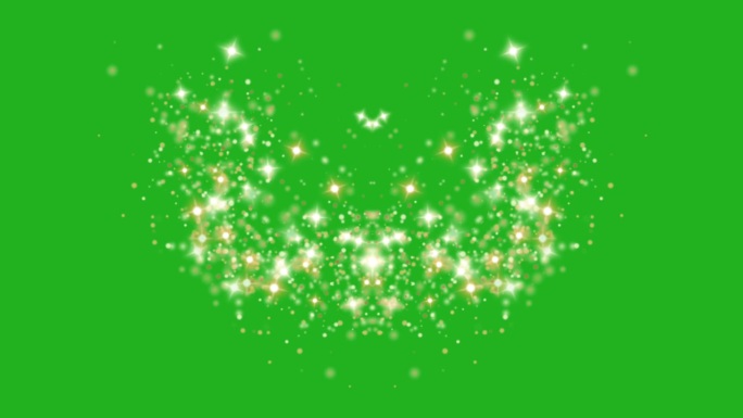金色和白色的粒子爆炸在绿色的屏幕背景