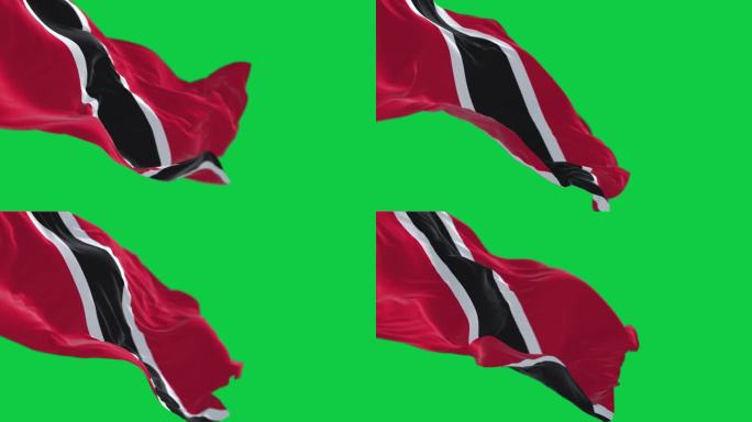 特立尼达和多巴哥国旗在绿色背景上孤立地飘扬