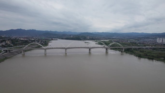安康东坝汉江大桥远景4K航拍