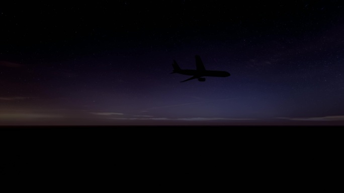 飞机在夜色星空下飞行