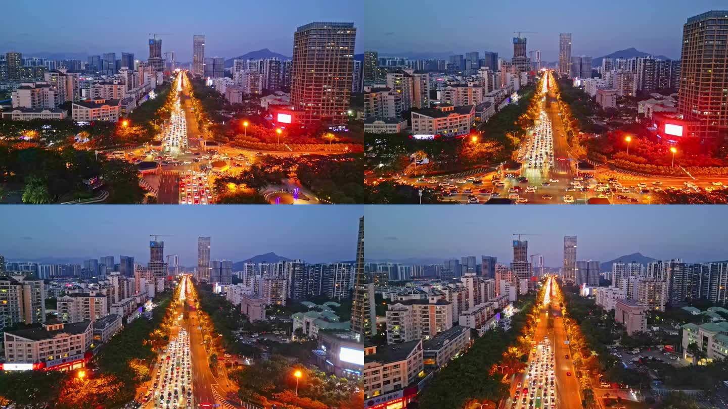 海南省三亚市吉阳区城市夜景交通车流航拍