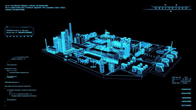 蓝色全息投影线框科技工厂城市素材带通道