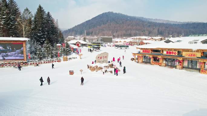 中国黑龙江雪乡风景区航拍风光