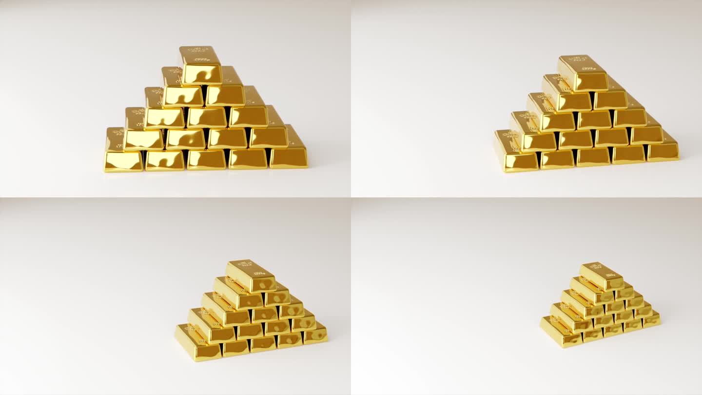 金条堆砌铸锭，显示富贵富贵，3D渲染