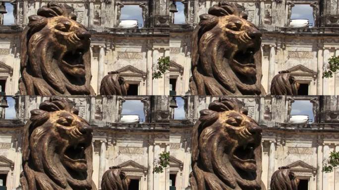 尼加拉瓜里昂圣母升天大教堂正面的狮子雕像。