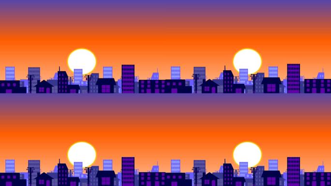 [垂直震动]晚上地震袭击城市的动画视频