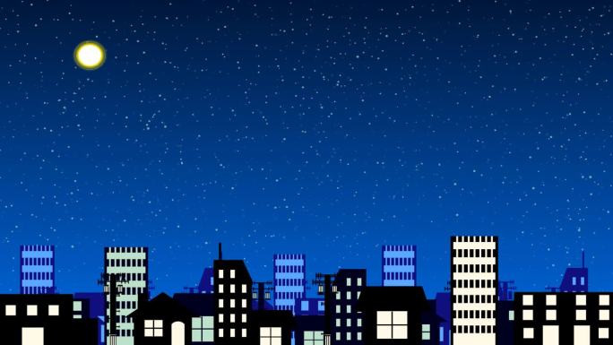 [垂直震动]夜间地震袭击城市的动画视频