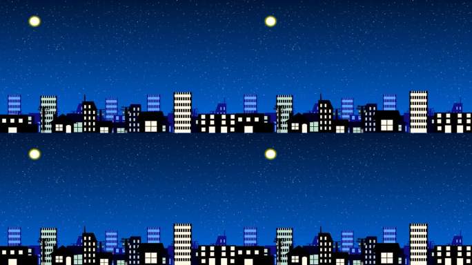 [垂直震动]夜间地震袭击城市的动画视频