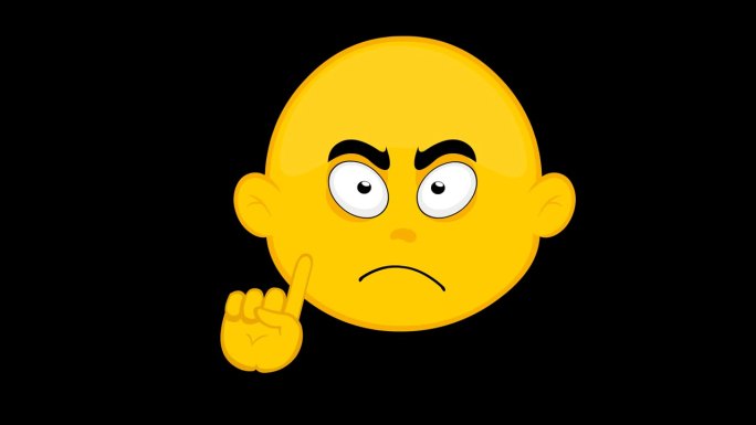 视频动画表情符号黄头人物卡通，说没有手势的手食指