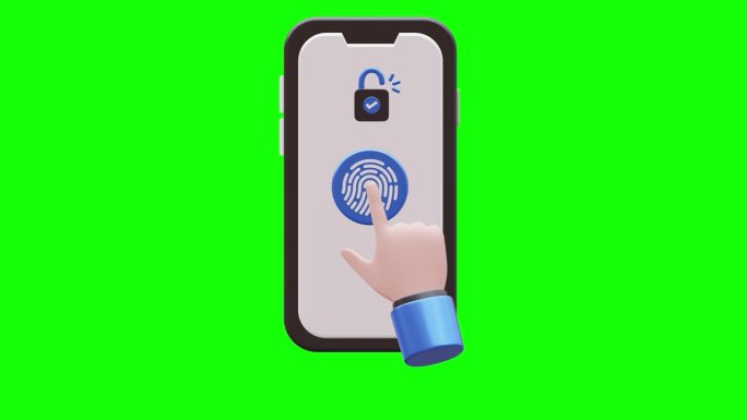 3D手势动画解锁指纹密码的智能手机与绿屏背景