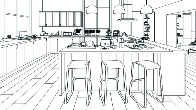 豪华阁楼阁楼厨房-可循环的3D可视化