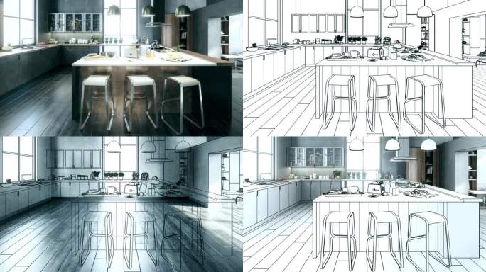 豪华阁楼阁楼厨房-可循环的3D可视化