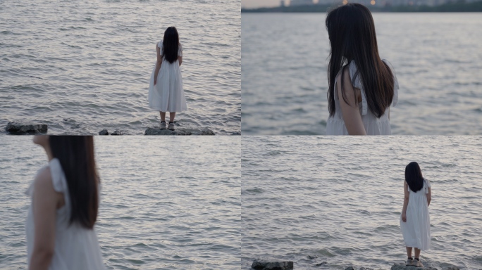 伤感文艺女孩站在海边